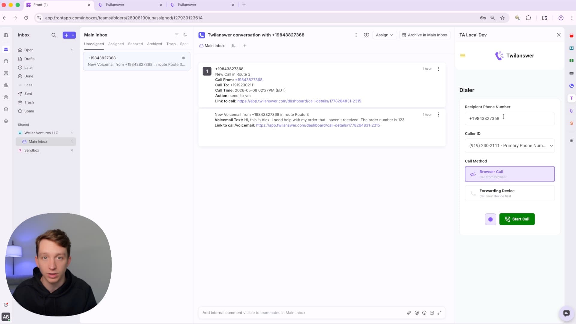 Twilanswer in Front — click to watch the demo