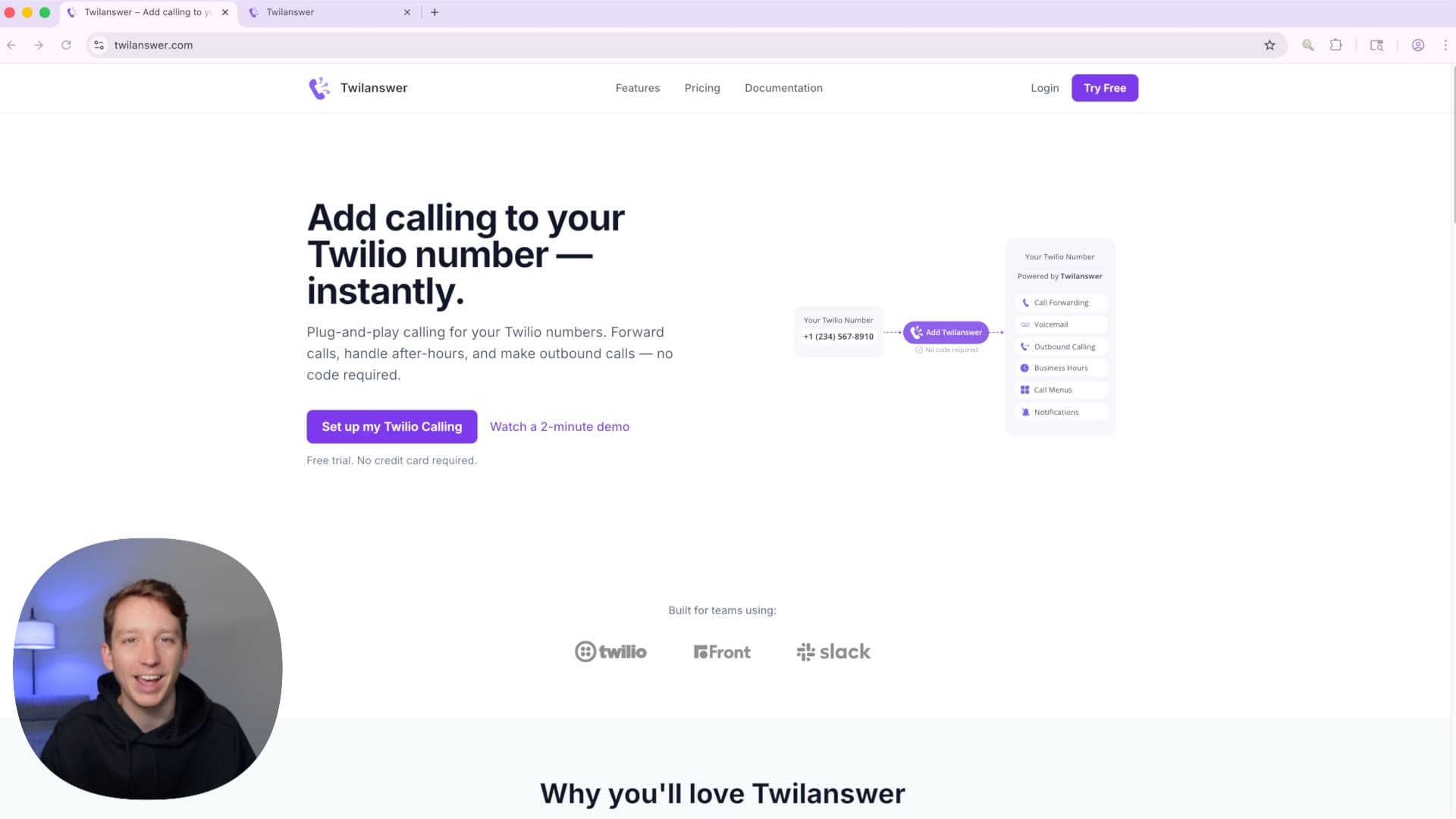 Twilanswer two-minute product demo — click to play
