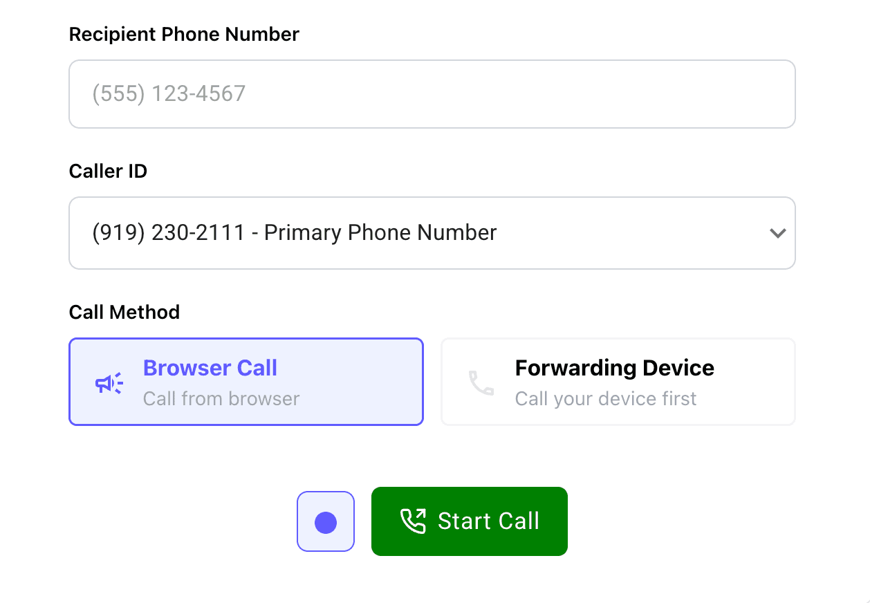 Twilanswer outbound dialer with browser call selected