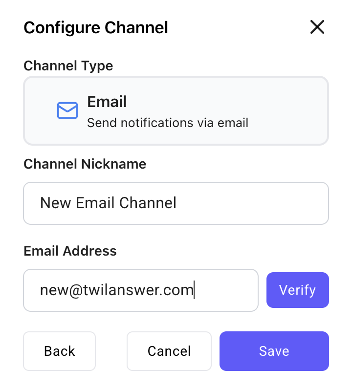 Enter email channel details