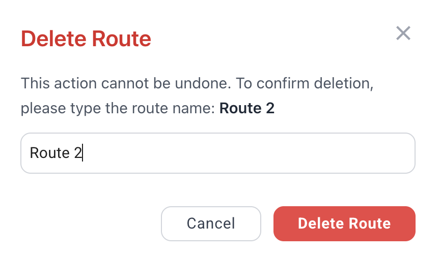 Delete route confirmation dialog