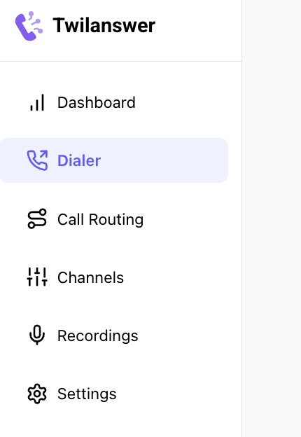 Dialer in the Twilanswer sidebar