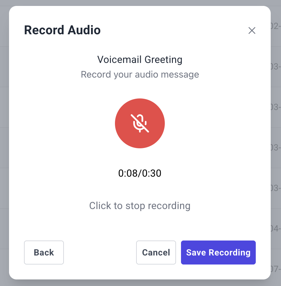 Recording in progress with microphone