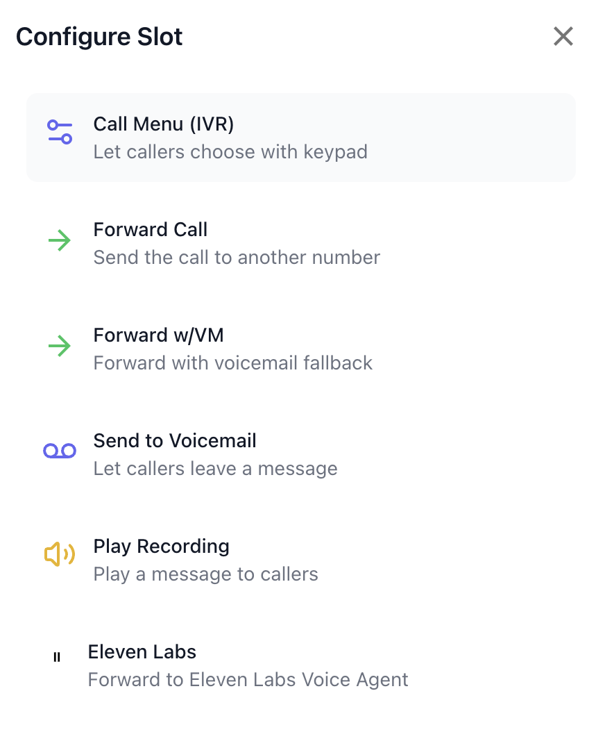 Choosing a call action for the route