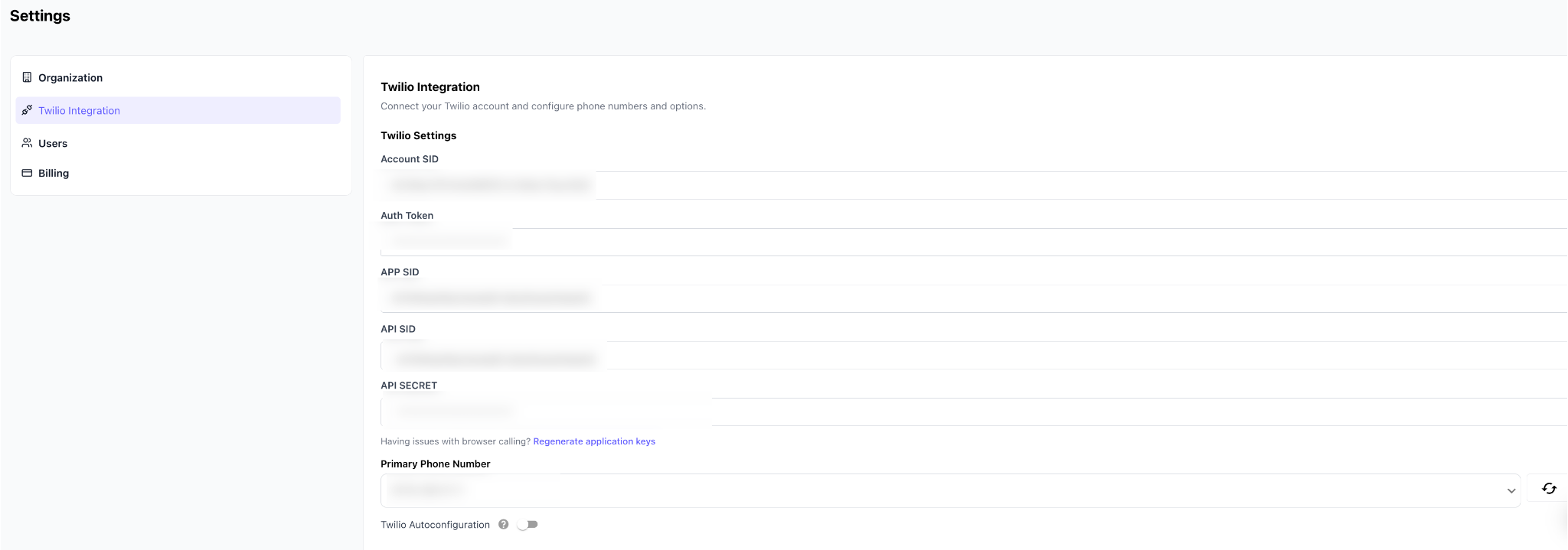 Twilio settings in Twilanswer